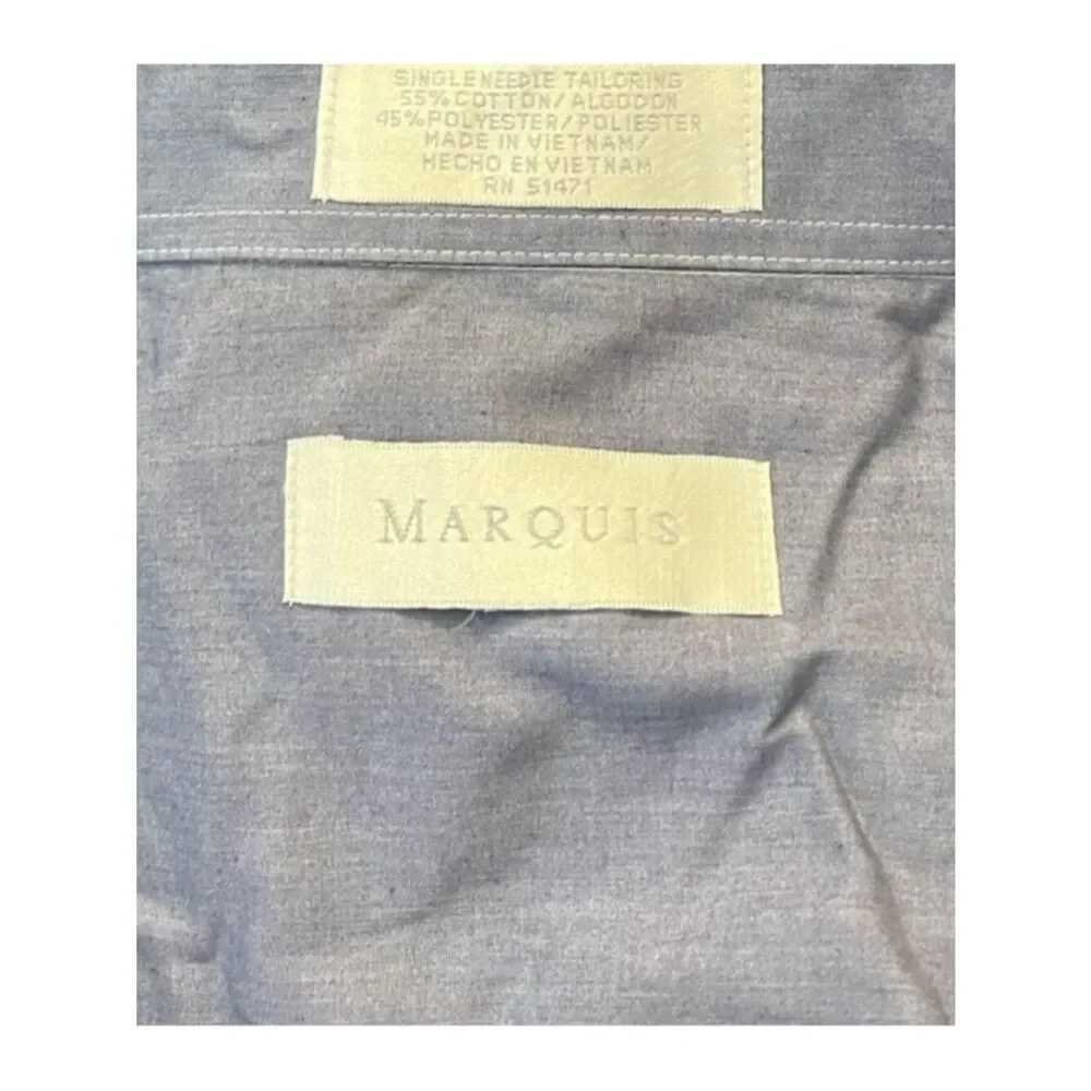Marquis Mens Size 16 1/2 34-35 Blue Single Needle Tailoring Dress Shirt XXL